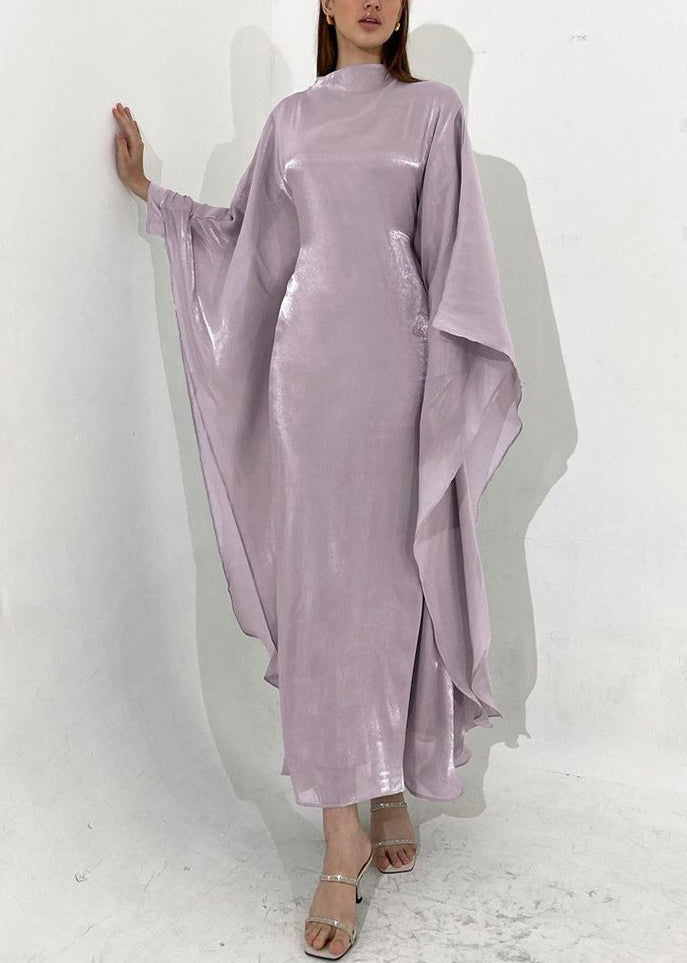 Classy Light Purple Slim Fit Silk Maxi Dress Fall