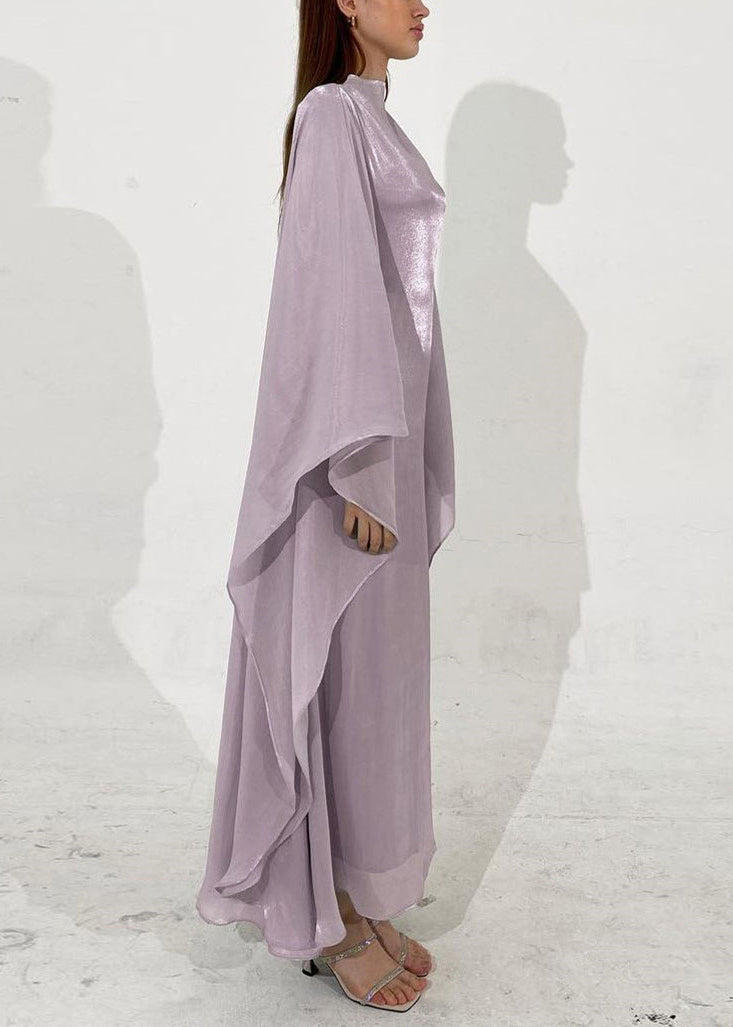 Classy Light Purple Slim Fit Silk Maxi Dress Fall