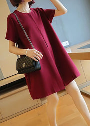 Classy Mulberry O-Neck Wrinkled Cotton Mini Dress Summer