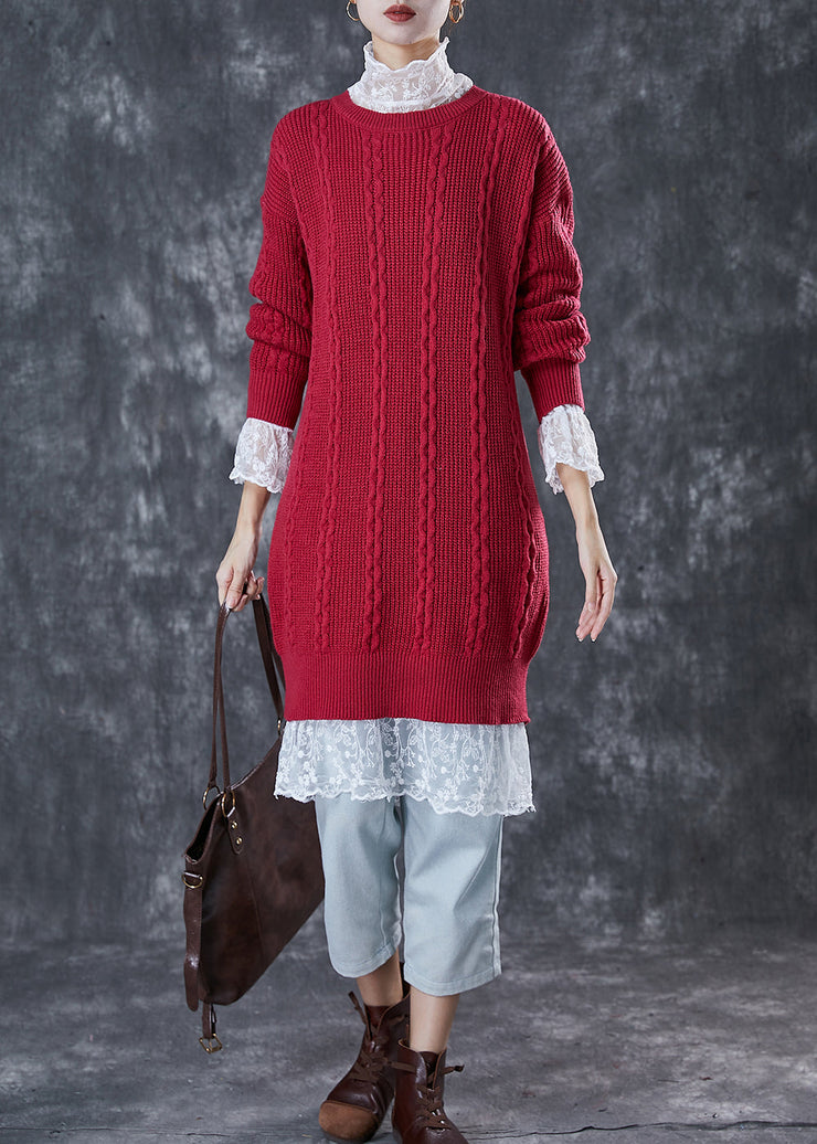 Classy Mulberry Warm Cable Knit Sweater Dress Winter