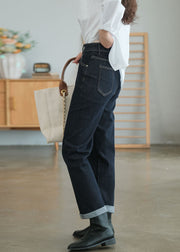 Classy Navy High Waist Cotton Denim Pants Fall