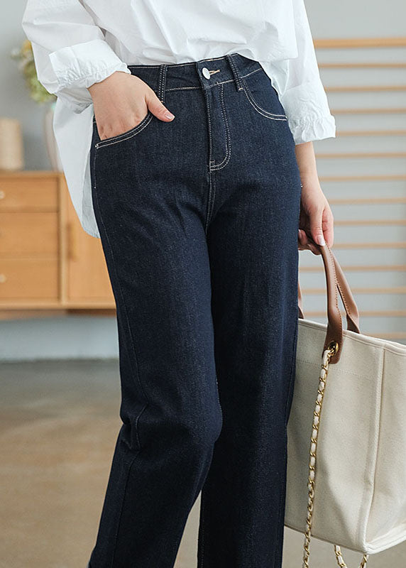 Classy Navy High Waist Cotton Denim Pants Fall