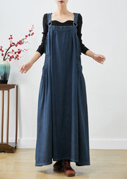 Classy Navy Oversized Exra Large Hem Denim Strap Dresses Fall