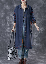 Classy Navy Oversized Patchwork Pocket Cotton Coat Fall