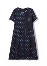 Classy Navy Print Drawstring Cotton Dresses Summer