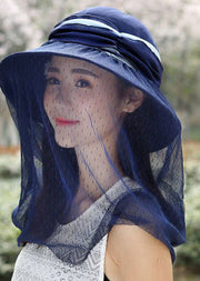 Classy Navy Tulle Patchwork Wrinkled Cotton Bucket Hat