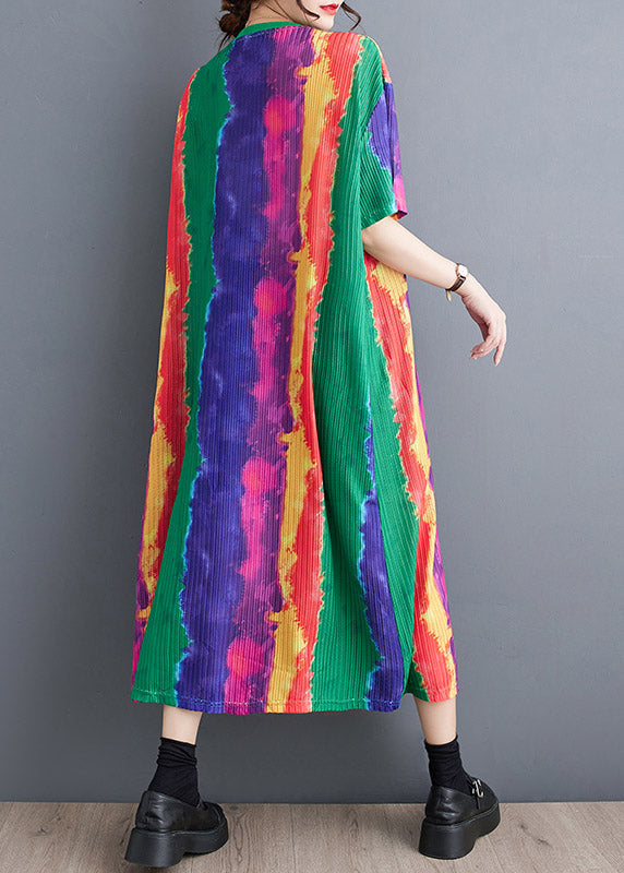 Classy O-Neck Asymmetrical Patchwork Print Maxi Dress Short Sleeve