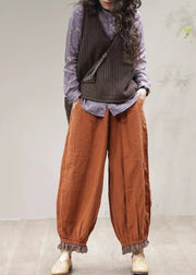 Classy Orange Oversized Patchwork Lace Linen Harem Pants Spring