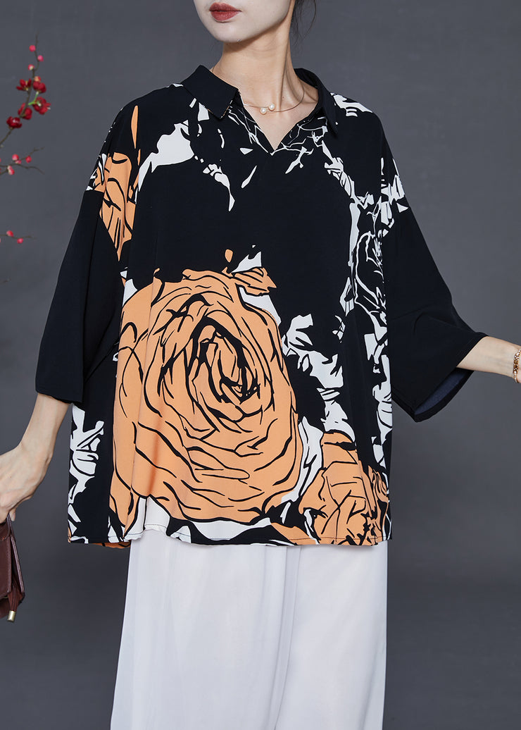 Classy Orange Print Silk Top Oversized Summer