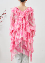 Classy Pink Asymmetrical Tie Dye Chiffon Dress Summer