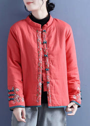 Classy Pink Embroideried Chinese Button Fine Cotton Filled Jacket Winter