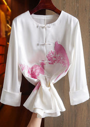 Classy Pink O-Neck Embroideried Floral Silk Top Long Sleeve