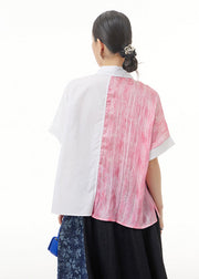 Classy Pink Tie Dye Patchwork Cotton Shirt Tops Summer