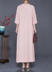 Classy Pink V Neck Draping Silk Party Dress Bracelet Sleeve