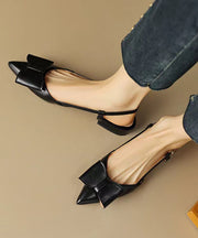 Classy Pointed Toe Bow Sandals Black Faux Leather