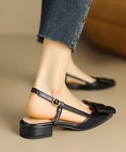 Classy Pointed Toe Bow Sandals Black Faux Leather