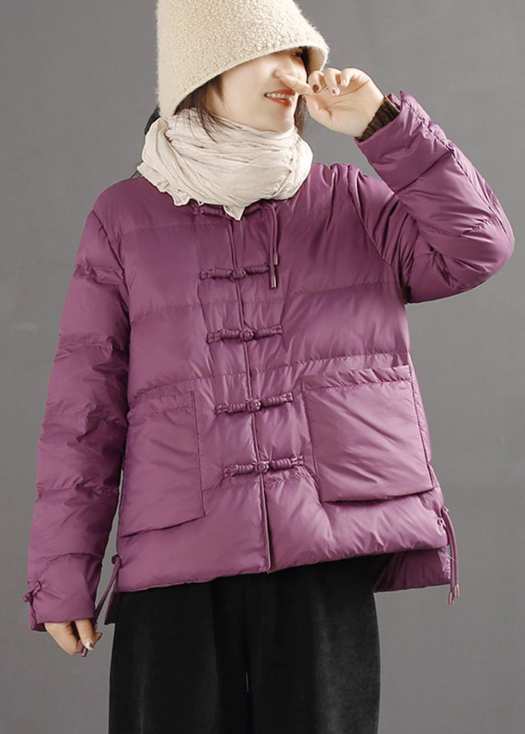 Classy Purple Chinese Button Duck Down Puffer Jacket Winter