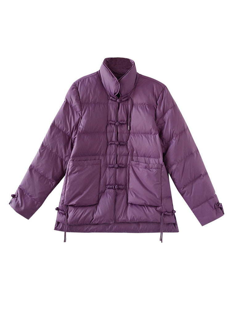 Classy Purple Chinese Button Duck Down Puffer Jacket Winter