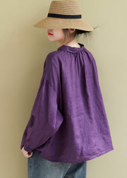 Classy Purple Oversized Wrinkled Linen Shirt Top Spring