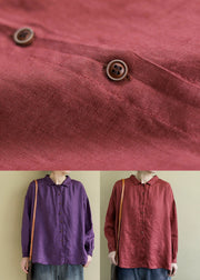 Classy Purple Oversized Wrinkled Linen Shirt Top Spring