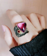 Classy Purple Red Alloy Gem Stone Heart-Shaped Rings