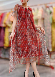 Classy Red Floral Decorated Patchwork Tulle Dresses Summer