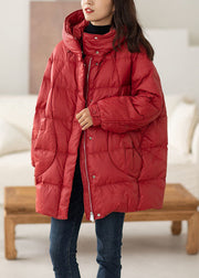 Classy Red Hooded Oversized Drawstring Duck Down Down Coat Winter