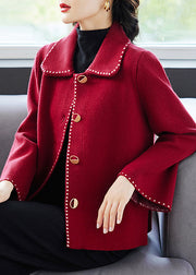 Classy Rose Peter Pan Collar Pockets  Woolen Coat Fall