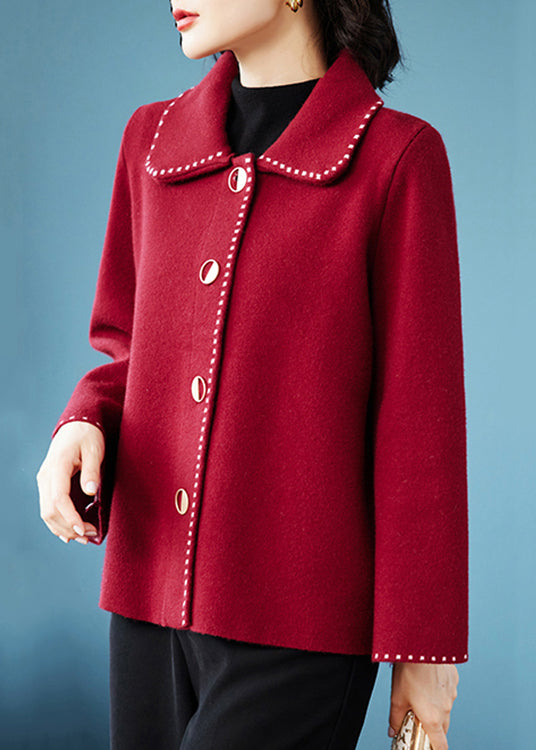 Classy Rose Peter Pan Collar Pockets  Woolen Coat Fall