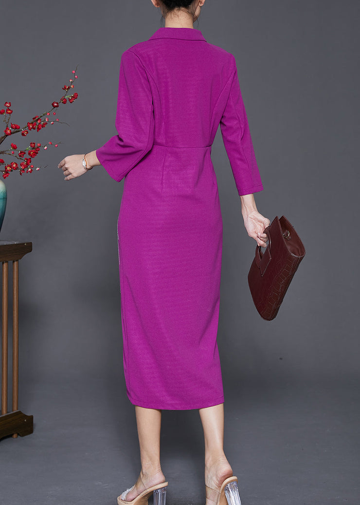 Classy Rose Notched Collar Zircon Cotton Maxi Dresses Fall