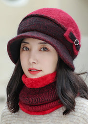 Classy Versatile Warm Gray Bow Rabbit Fur Hat And Scarf Set