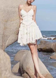 Classy White Cold Shoulder Ruffled Patchwork Short Spaghetti Strap Dress Vestidos Summer