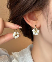 Classy White Copper Alloy Camellia Hoop Earrings