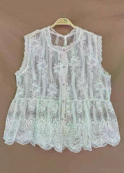 Classy White Embroideried Button Tulle Waistcoat Sleeveless