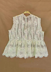 Classy White Embroideried Button Tulle Waistcoat Sleeveless