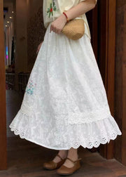 Classy White Embroideried Elastic Waist Cotton Skirt Summer