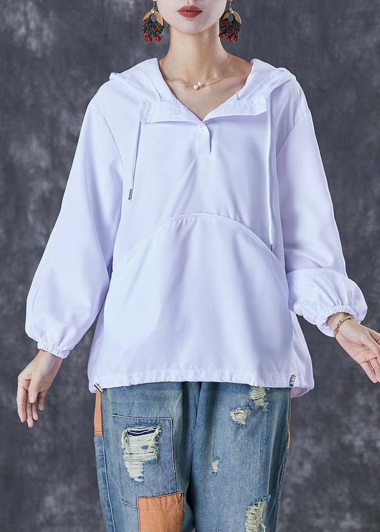 Classy White Hooded Wrinkled Cotton Sweatshirts Top Fall