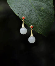 Classy White Metal Inlaid Jade Stud Earrings