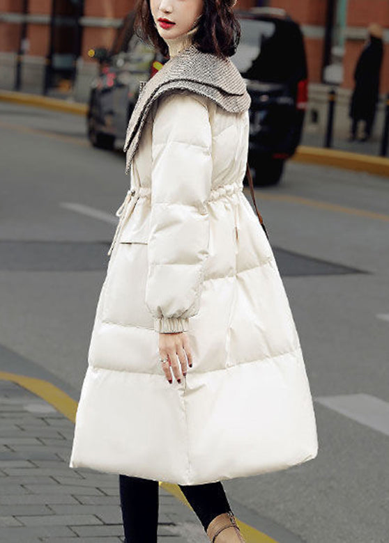 Classy White Peter Pan Collar Button Duck Down Puffer Jacket Long Sleeve