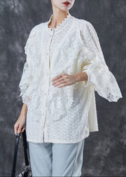 Classy White Ruffled Patchwork Lace Shirt Top Spring