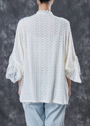 Classy White Ruffled Patchwork Lace Shirt Top Spring