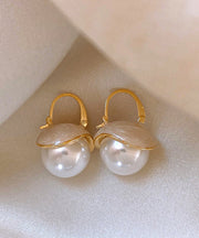 Classy White Sterling Silver Alloy Pearl Hoop Earrings