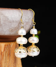 Classy White Sterling Silver Overgild Inlaid Pearl Drop Earrings