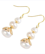 Classy White Sterling Silver Overgild Inlaid Pearl Drop Earrings