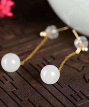 Classy White Sterling Silver Overgild Jade Drop Earrings