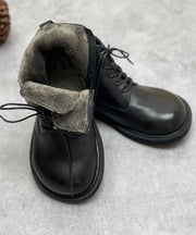 Chocolate Boots Cowhide Leather Warm Fleece Beautiful Lace Up Boots