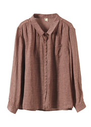 Coffee Button Cozy Ramie Shirt Long Sleeve