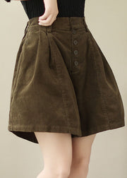 Coffee Button High Waist Cozy Corduroy Shorts