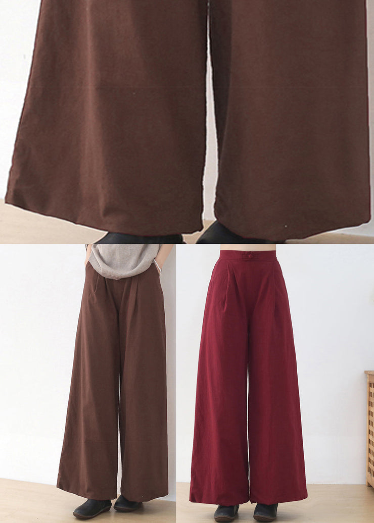 Coffee Colour High Waist Linen Wide Leg Pants Winter