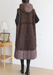 Chocolate Colour Thick Woolen Hooded Waistcoat Sleeveless